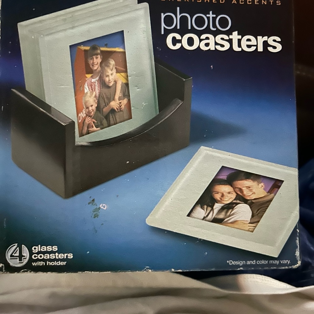 Cherished Accents Glass Photo Coasters with Holder